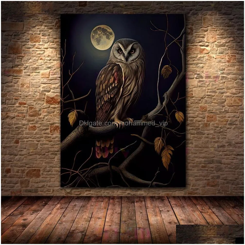 paintings bat black cat witch antique owl raven wall art canvas painting dark witchy halloween gothic vintage art poster print home decor