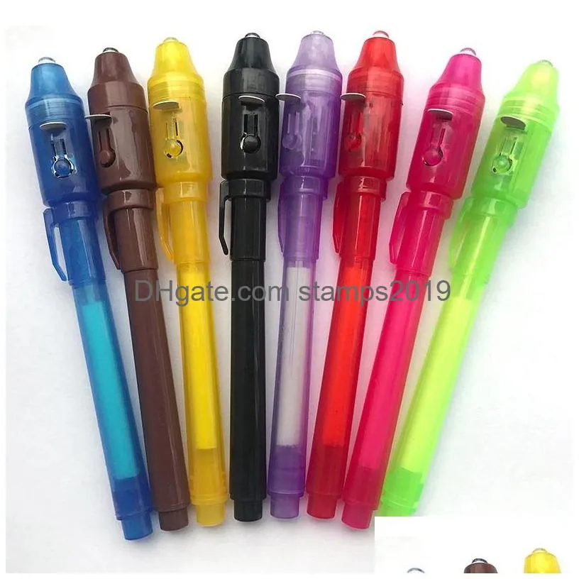 wholesale 2 in 1 uv light magic invisible pens creative stationery invisible ink pens plastic highlighter marker pen school office pens bh2545