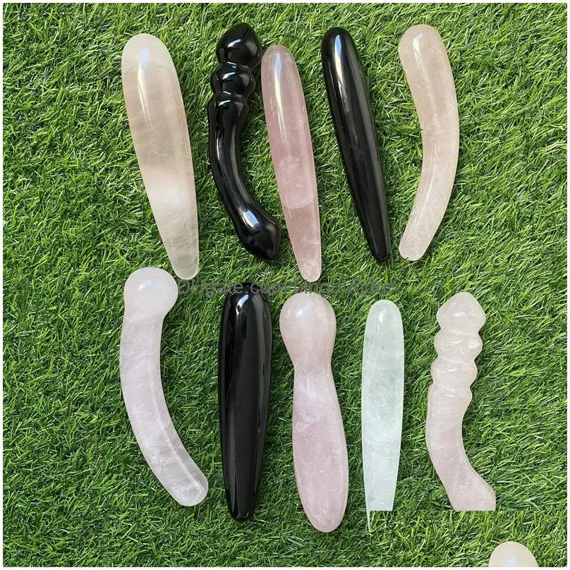 decorative objects 1pc good quality natural rose quartz yoni wands gemstone crafts pleasure wand body hand massage wood magic stone ornament gifts