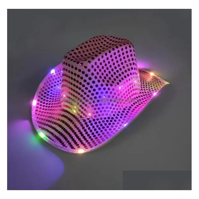 wholesale cowgirl led hat flashing light up sequin  hats luminous caps halloween costume fy7970