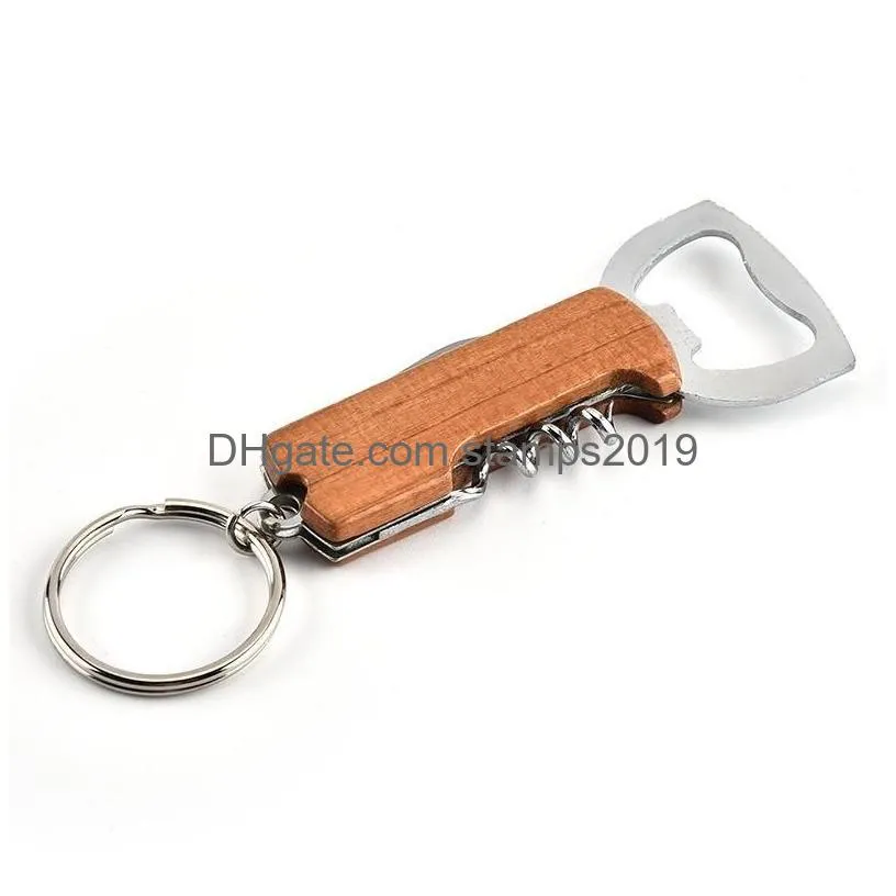 openers wooden handle bottle opener keychain knife pulltap double hinged corkscrew stainless steel key ring opening tools bar bc