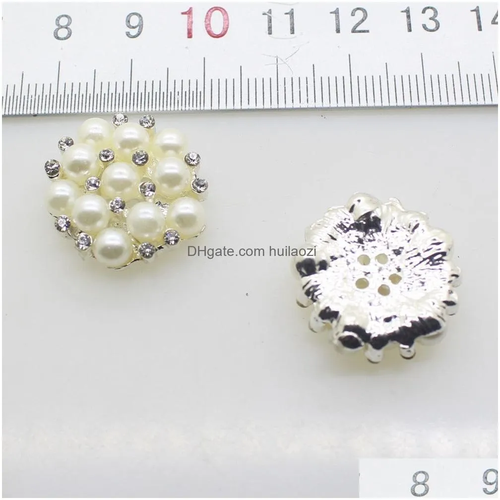 50pcs 22mm round rhinestones pearl button wedding decoration diy buckles accessory silver golden306o