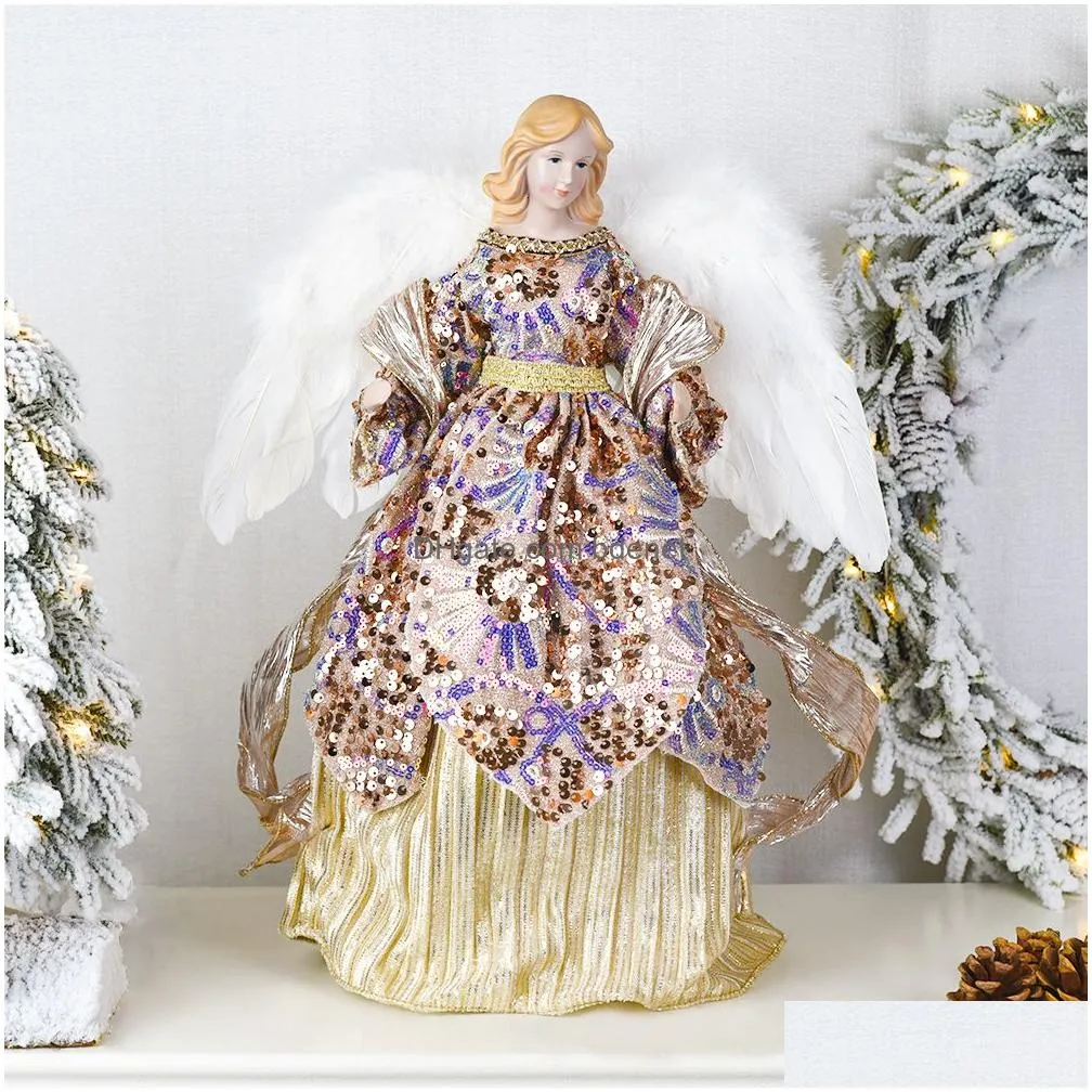 christmas decorations standing treetop figurine angel in gown home table decoration rose gold tree topper adornos 221123