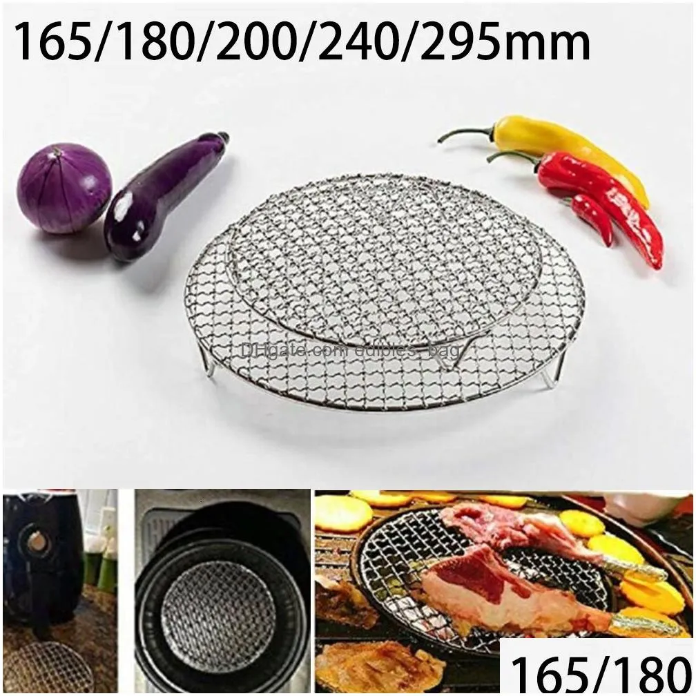 bbq tools accessories stainless steel round grill mesh home roast net thicken nonstick pizza pan baking tray kitchen barbecue tool bakeware