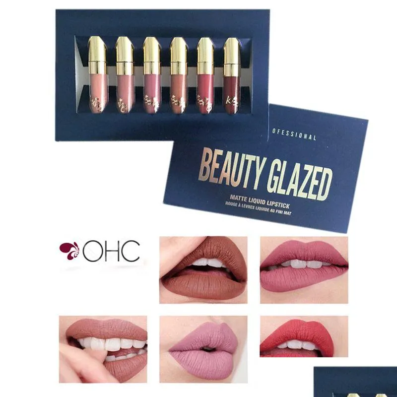 wholesale-6 pcs/set lipgloss waterproof matte liquid lipstick long lasting lip gloss birthday edition beauty glazed makeup kit