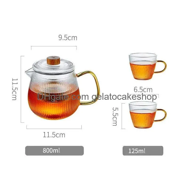 glass teapot duckbill vertical pattern heat resistant pot with filter handle kettle coffee jug 210621