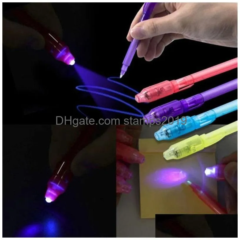 wholesale 2 in 1 uv light magic invisible pens creative stationery invisible ink pens plastic highlighter marker pen school office pens bh2545