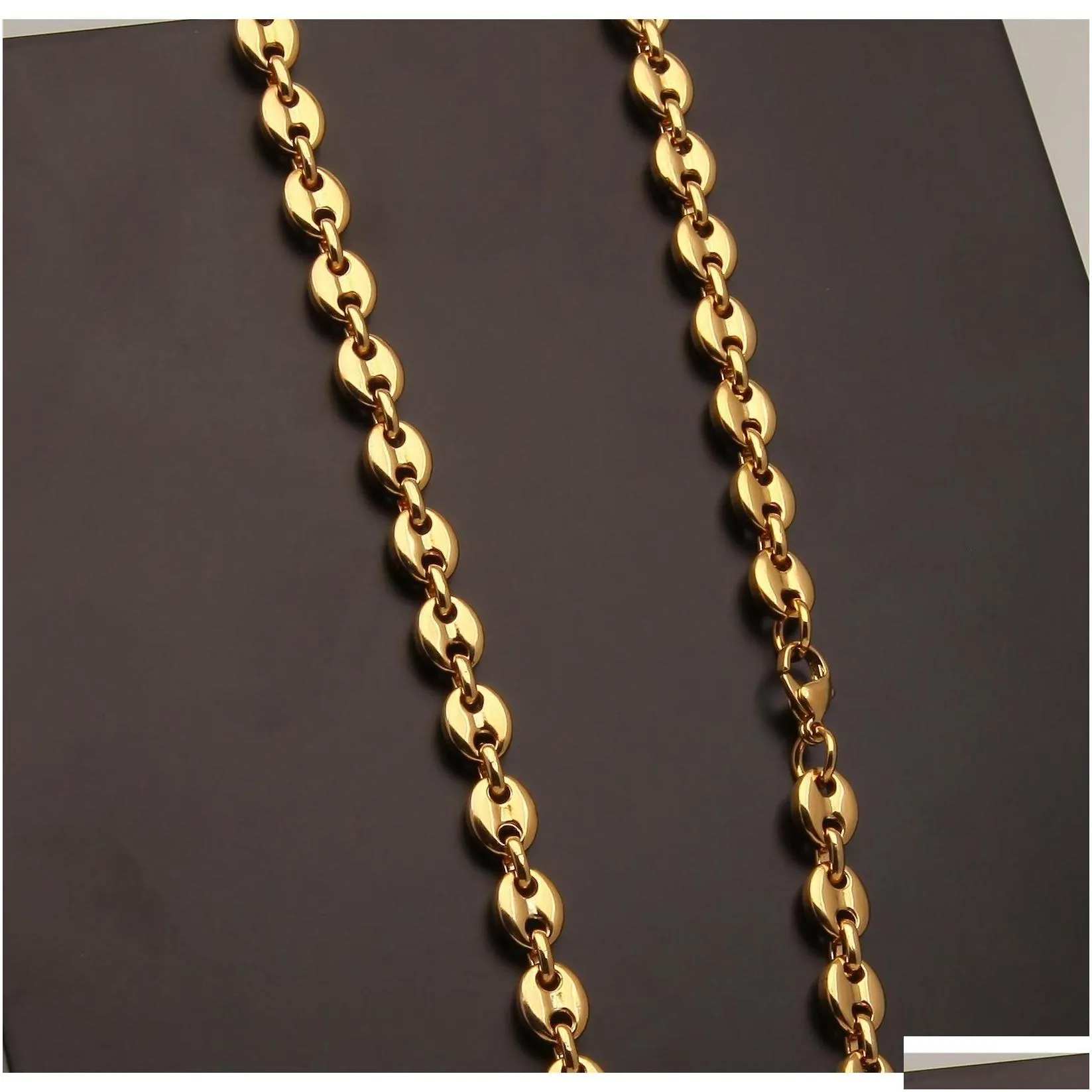 Stainless Steel Coffee Bean Chain Gold Silver Color Plated Necklace And Bracelets Jewelry Set Street Style 22 wmtDny whole2019