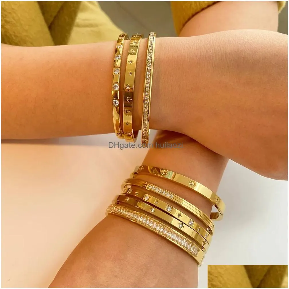 bangle waterproof cubic zirconia bangles stainless steel bracelets 18k gold plated jewelry for women factory wholesales customize