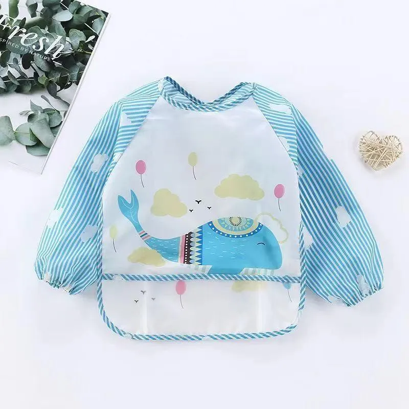 baby dinner cover-up summer waterproof bib baby food rice pocket boys and girls children long-sleeved apron reverse dress