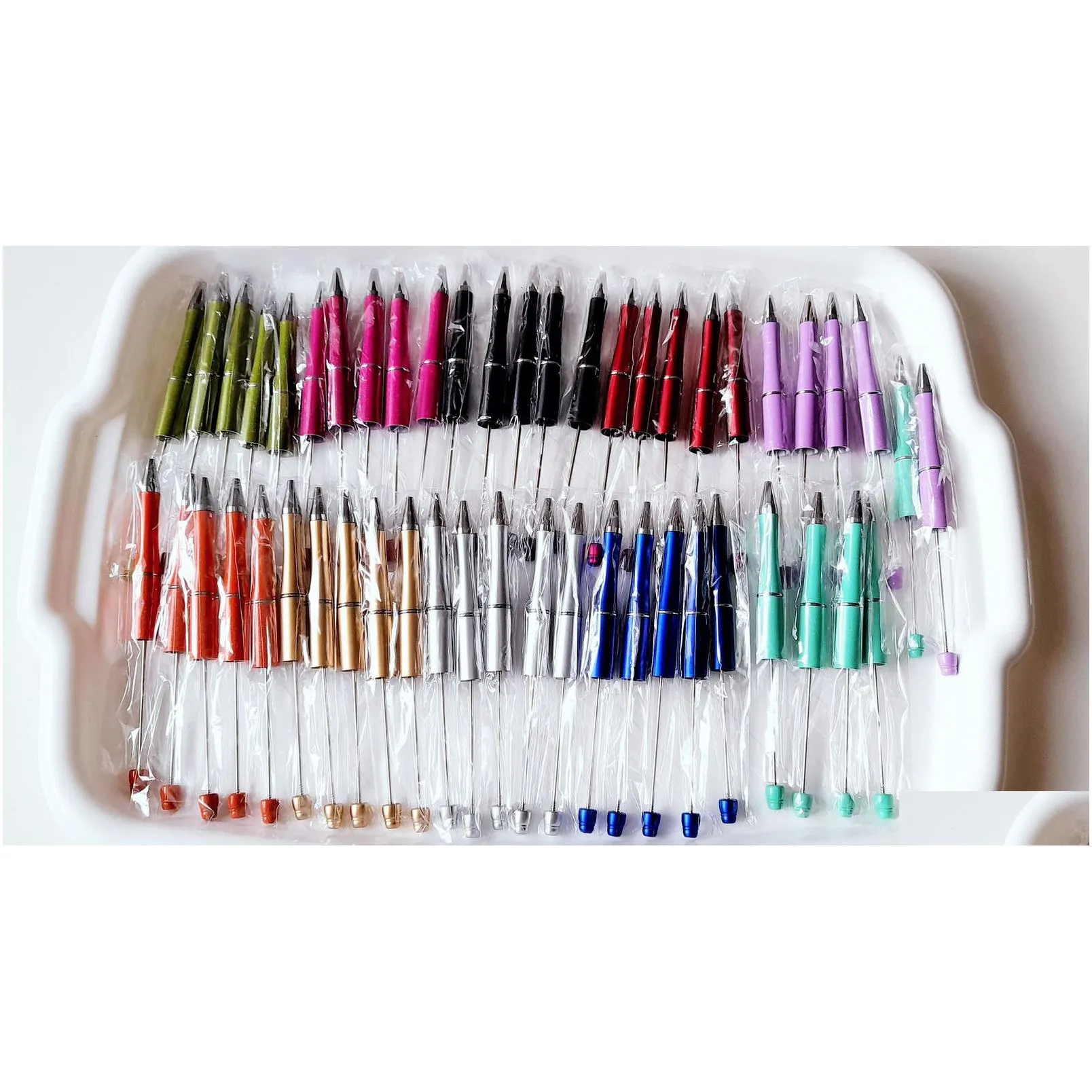 wholesale gel pens 50pcs beaded ballpoint plastic beadable personalized gift school office writing supplies stationery wedding 221203