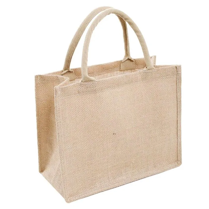 wholesale tote bags burlap jute reusable gift bag with handles for bridesmaid wedding women market grocery shopping handbag