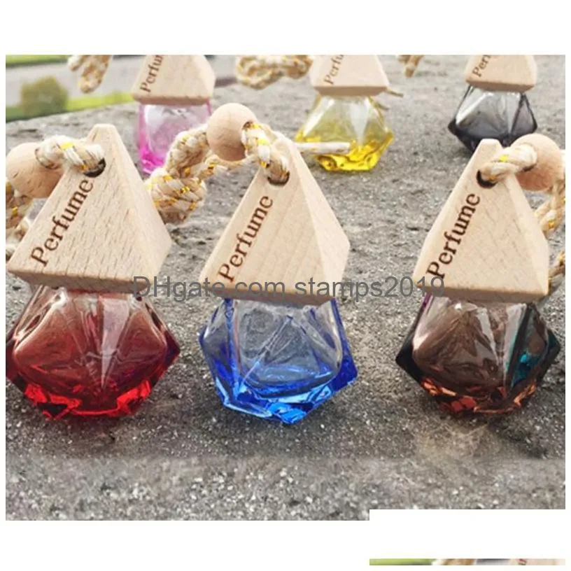 car perfume bottle pendant  oil diffuser 9 colors bag clothes ornaments air freshener pendants empty glass bottles bh1908 zx