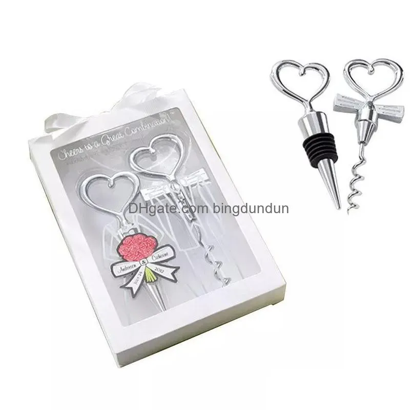 wine bottle opener heart shaped combination corkscrew and stopper heart-shaped sets wedding favors gift dh2037