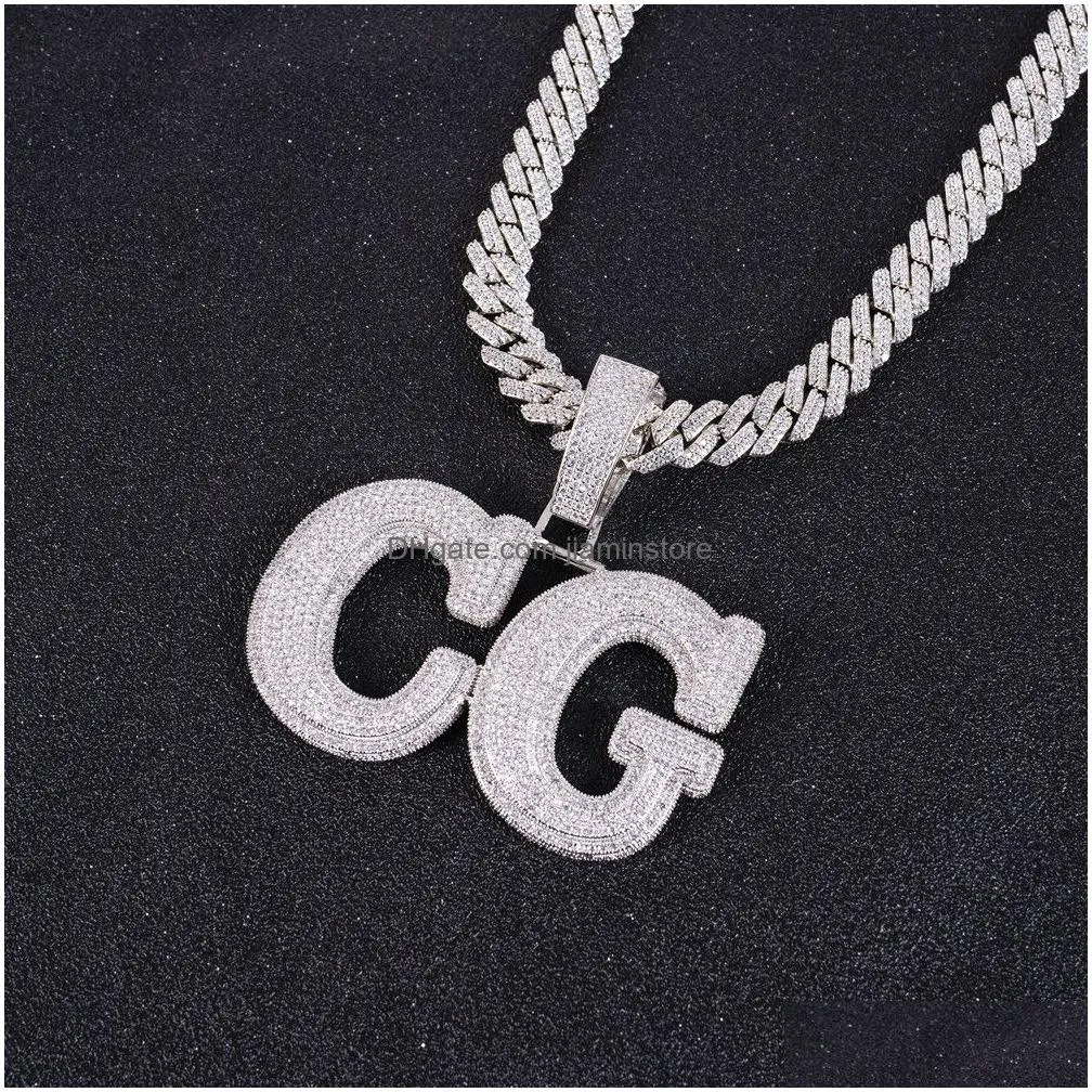 custom bold letters name pendant necklace micro paved out cubic zirconia chain necklace hiphop jewelry