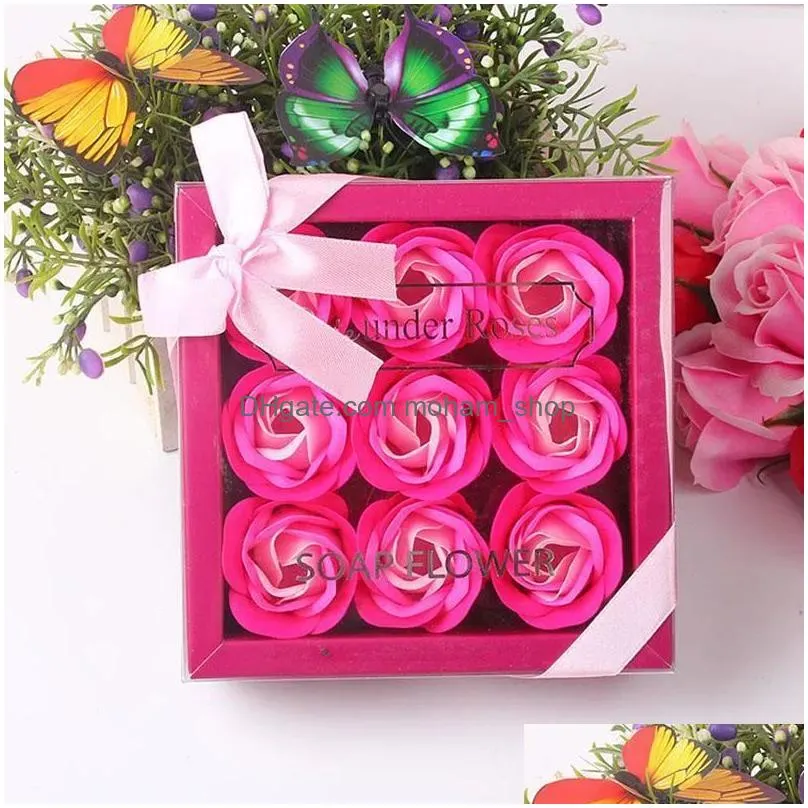 valentine day gifts 9 pcs soap flower rose box wedding birthday day artificial soap rose gift valentines day decoration fy3508 911