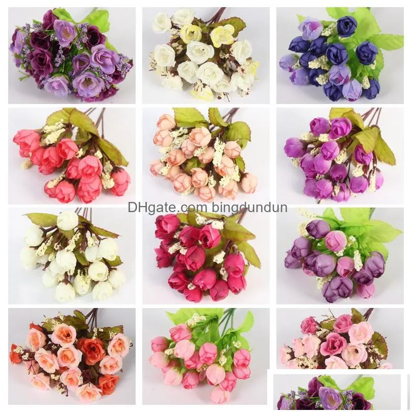dried flowers autumn 15 headsbouquet small bud roses bract silk artificial flower diy wedding home christmas decor floral gifts po props