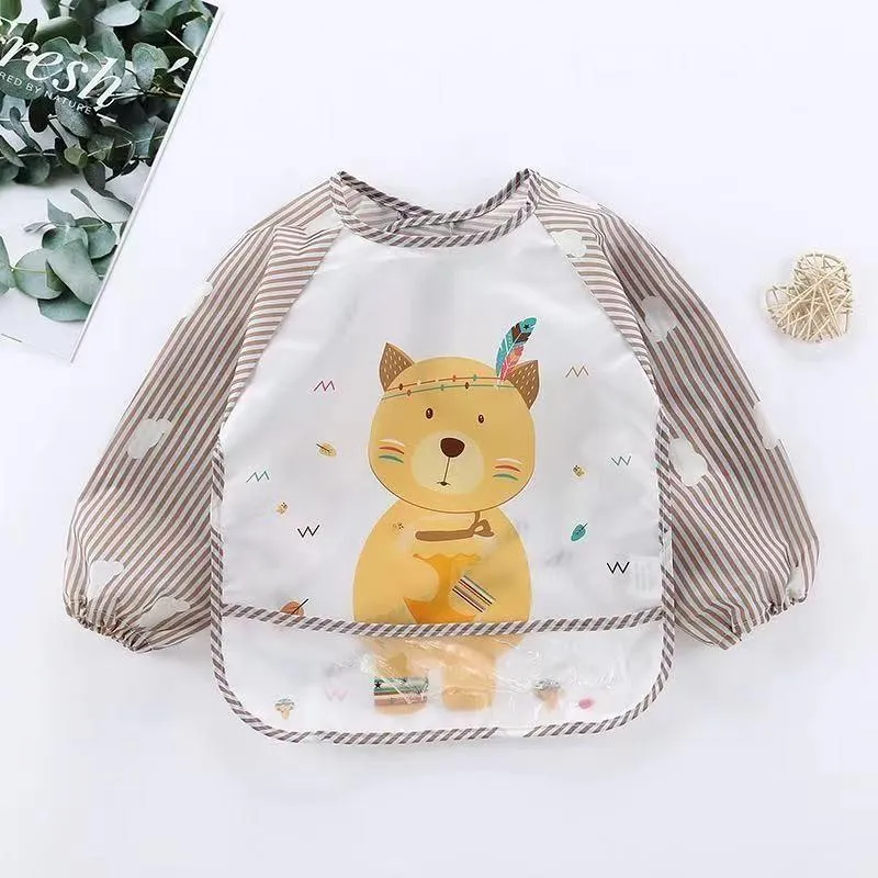 baby dinner cover-up summer waterproof bib baby food rice pocket boys and girls children long-sleeved apron reverse dress