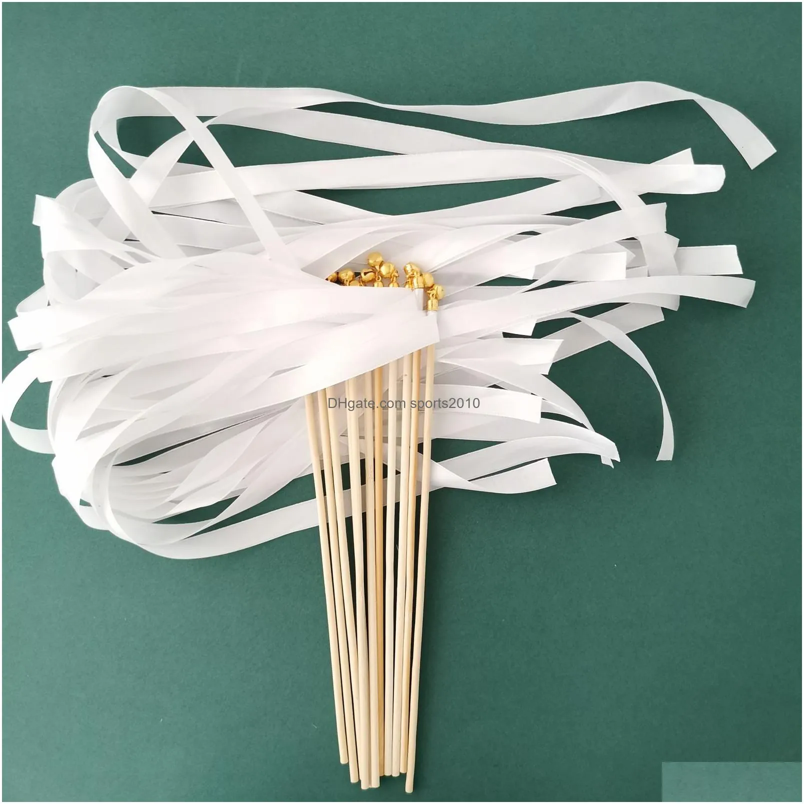 banner flags 50pcs white ribbon wands fairy sticks wedding twirling lace streamers with golden silver bell party send off cheering prop favor