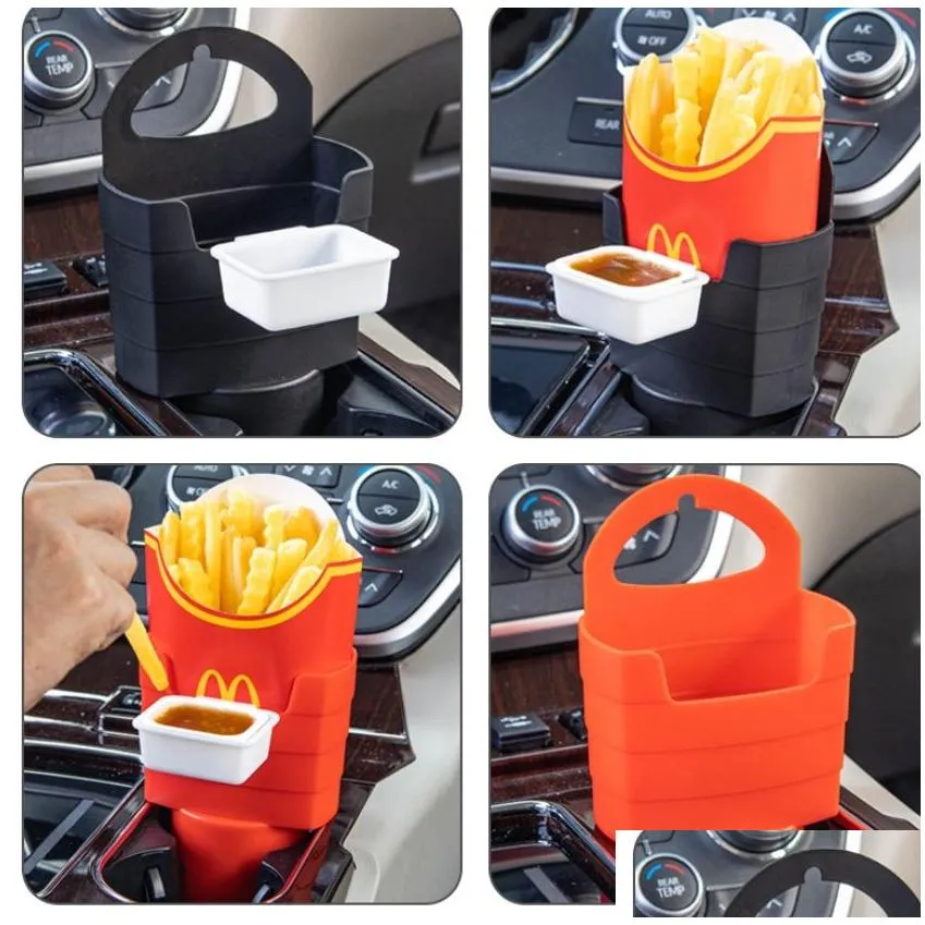 the two french fries in the car support food and the internal bracket is multifunctional for small snacks. mom will no longer worry about me not being able to eat