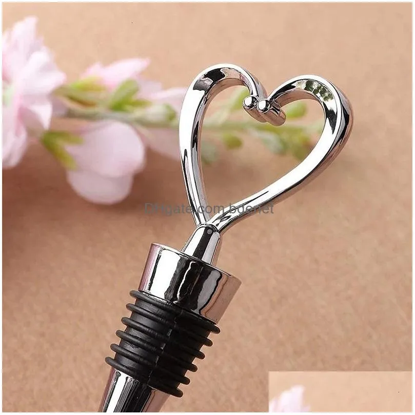 60pcs heart shaped red wine champagne bottle stopper valentines wedding gifts set bar accessories 240119