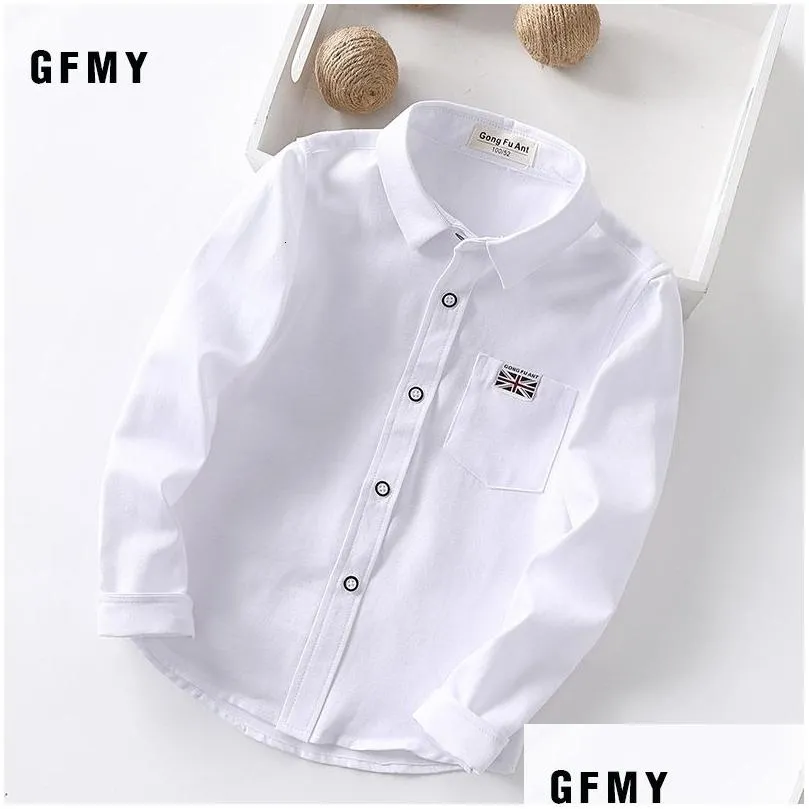 kids shirts gfmy spring oxford textile cotton solid color pink black boys white shirt 3 t 14t british style childrens tops 230331