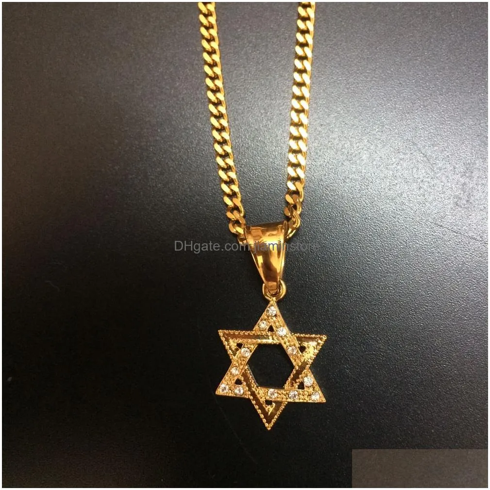men stainless steel gold star of david necklace hip hop punk style classic six-pointed hexagram pendant necklace chain jewelry