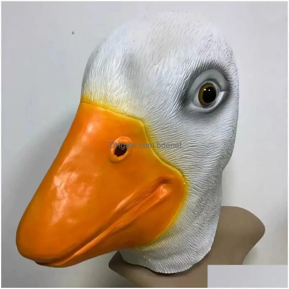 party masks yellow duck quacker latex mask animal cosplay cute headgear halloween props nice gift 230206