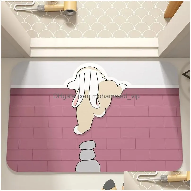 cute diatom super absorbent bathroom mat cartoonnon-slip mud toilet pad quick-drying bath mat floor mat 240129