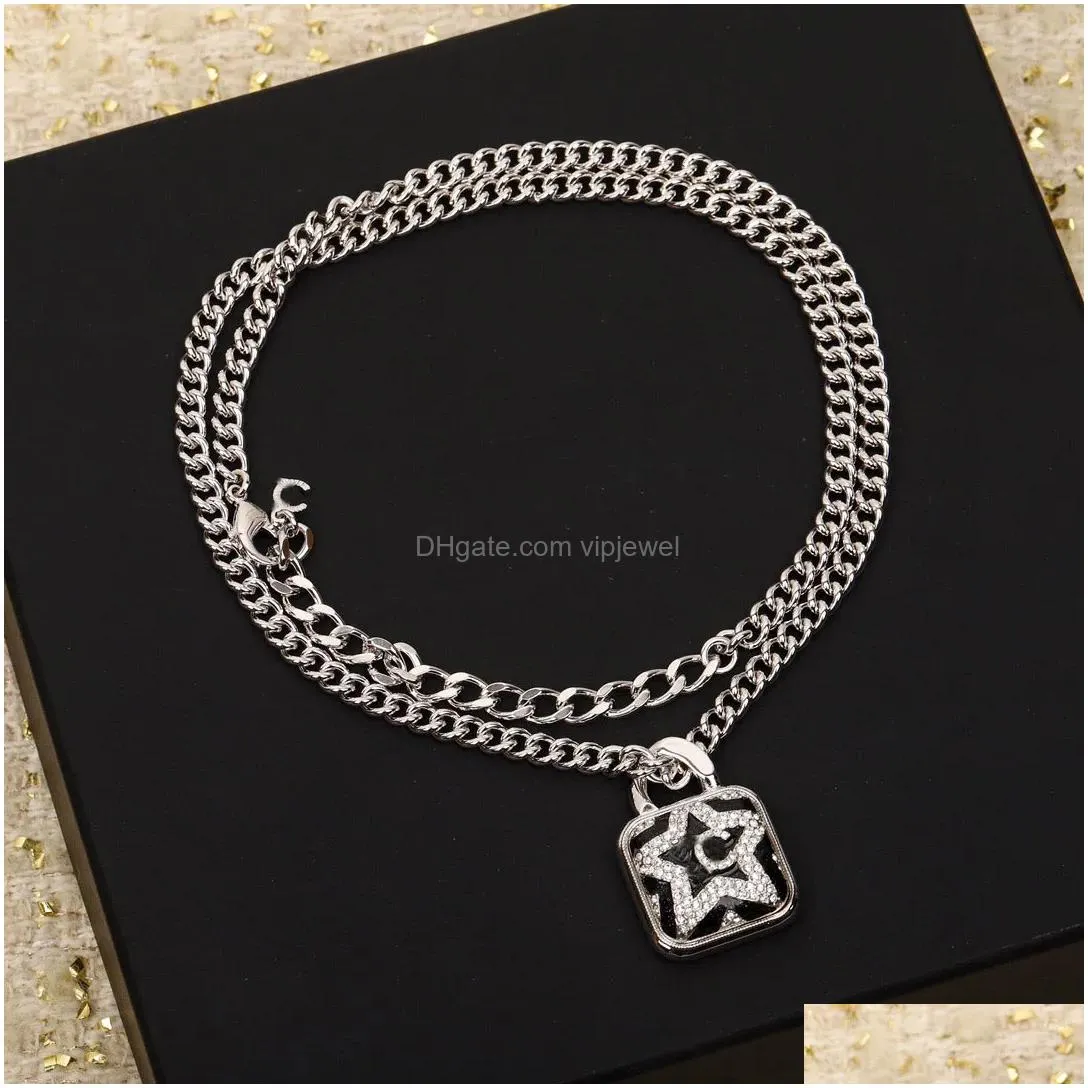 2024 luxury quality charm pendant necklace with diamond and chain design black color in 18k gold plated have stamp box ps3924a