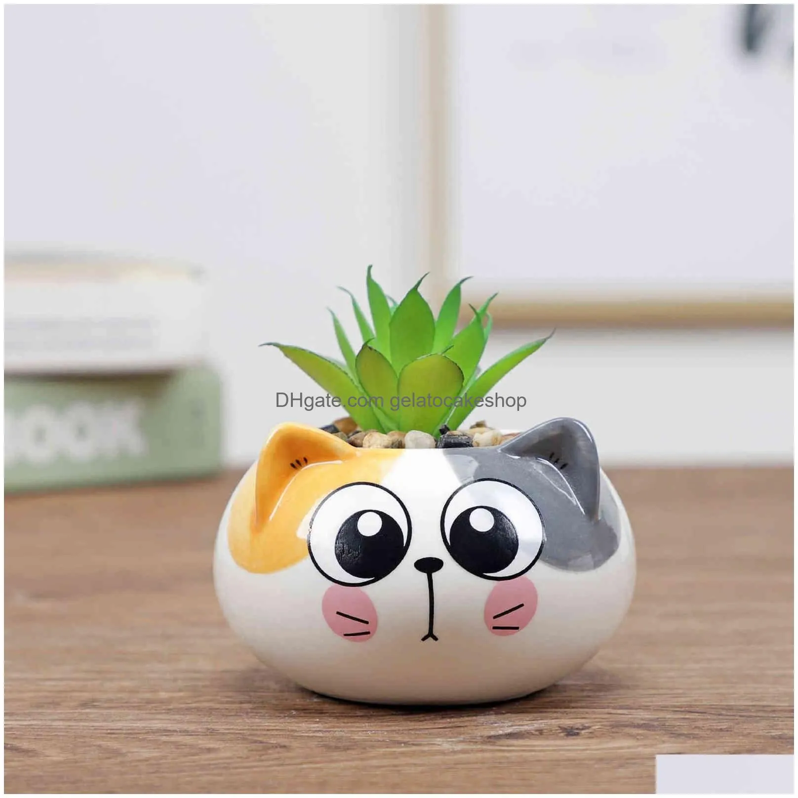 cute animal flower pot ceramic vase planter desktop ornaments home decor garden succulent plant 211130