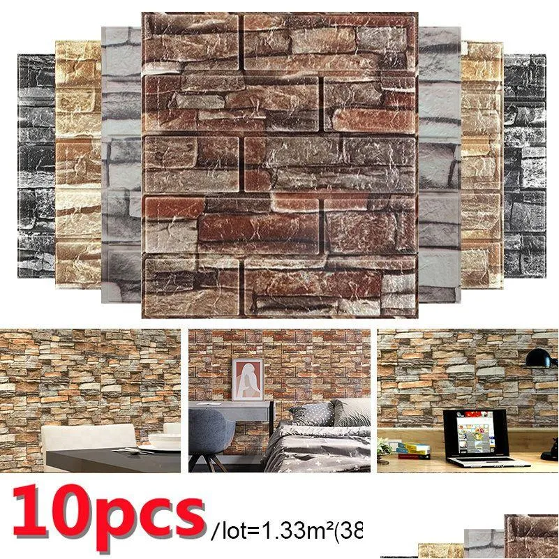 wall stickers 10pcsset 3d brick sticker diy wallpaper for living room bedroom tv decor waterproof self adhesive 230822