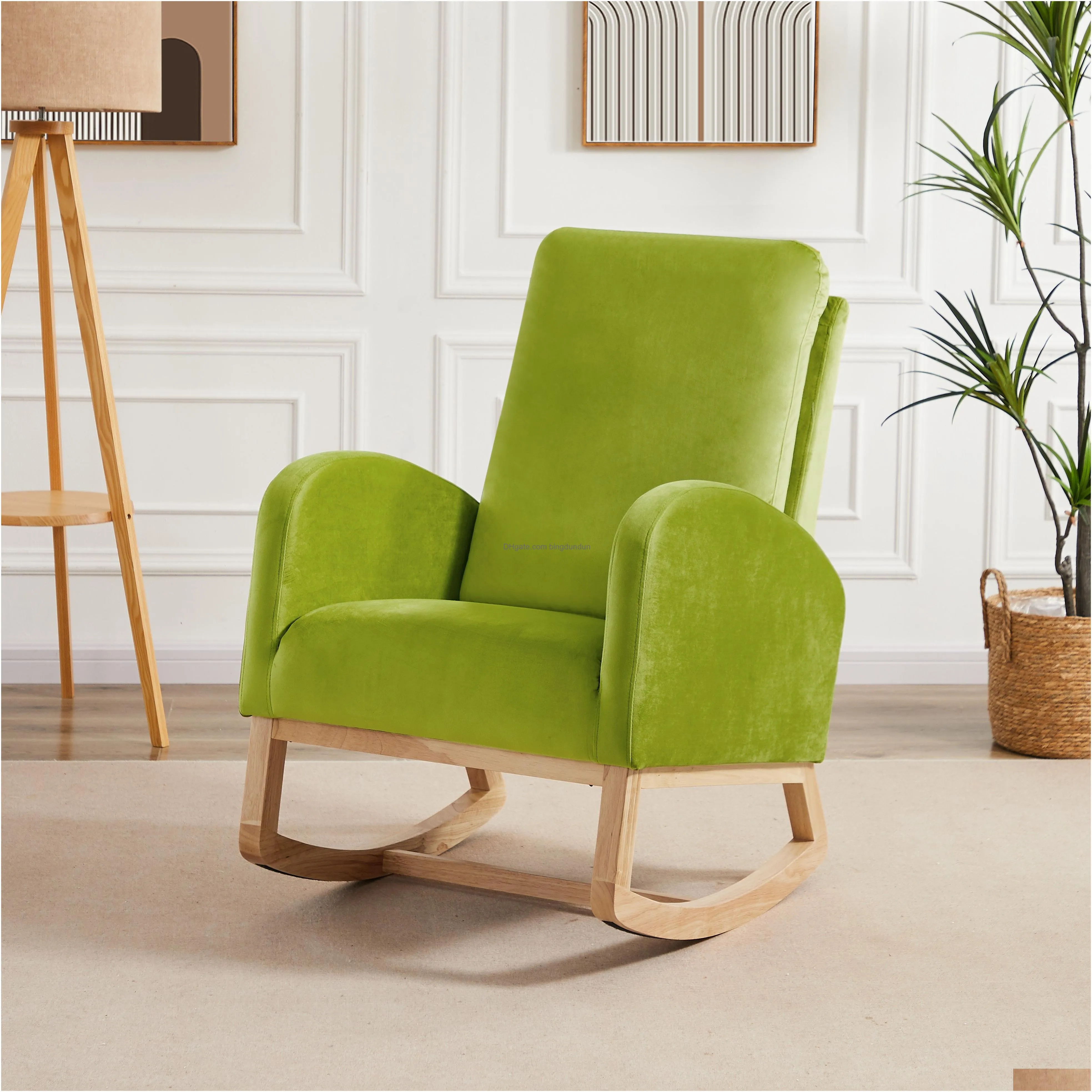 rocking chair mid-century modern rocking armchair upholstered tall back accent glider rocker green