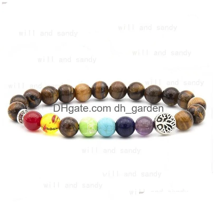 yoga 7 chakra healing stone bead bracelet strand tree of life charm amethyst tiger eye stone bracelets for women men fashion jewelry