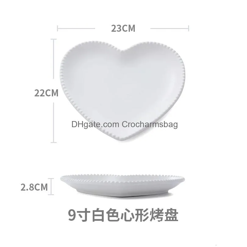 frosted ceramic tableware breakfast plate love heart dish heart shaped bowl couple plate creative dessert plates hollowware 201116