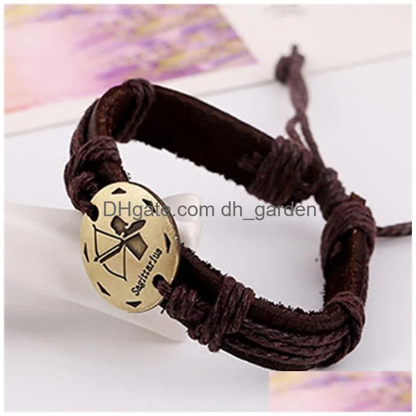 12 constell id bracelets adjustable horoscope leather bracelet bangle cuff mens wrist band fashion jewelry will and sandy gift