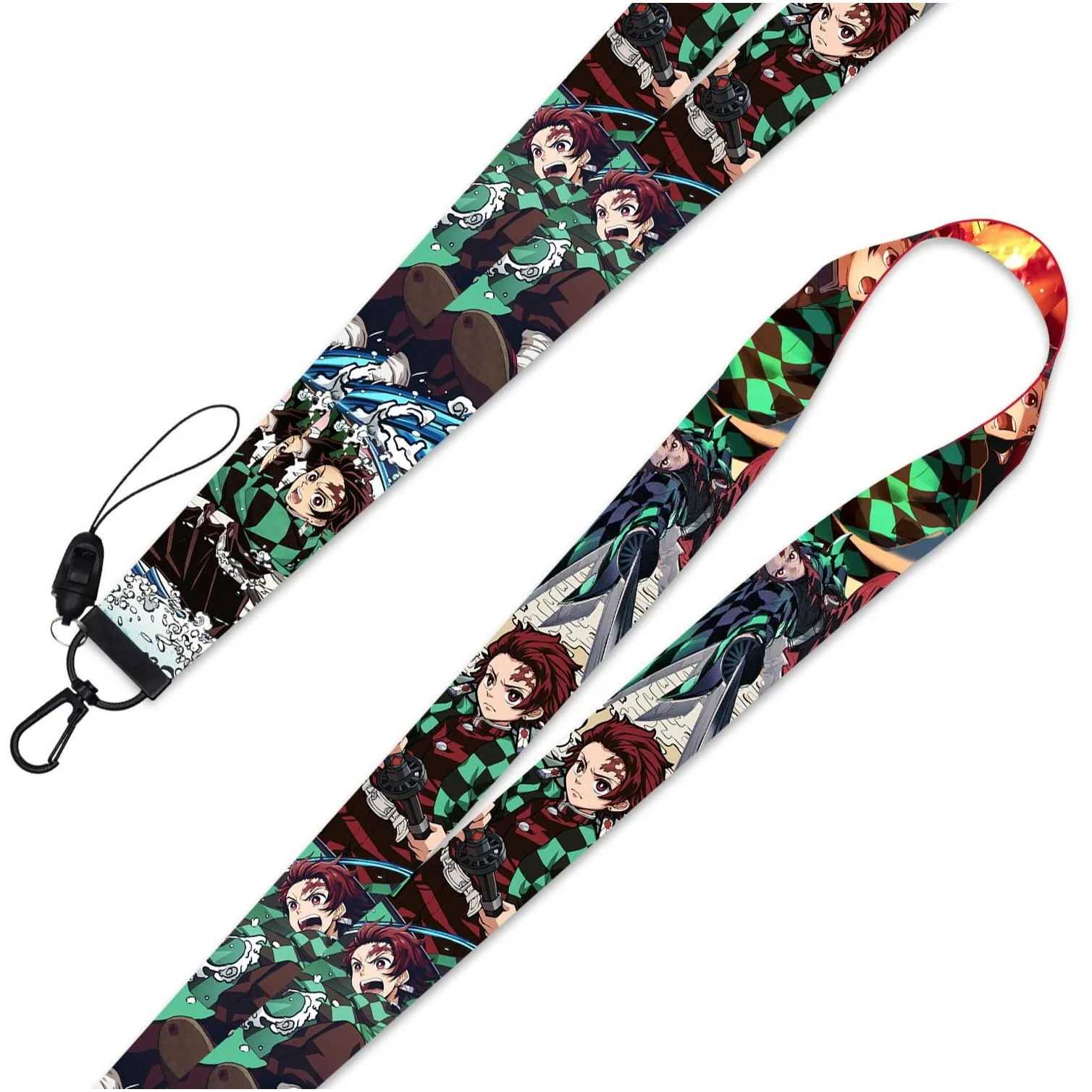 japanese demon slayer character keychain id credit card cover pass mobile phone charm neck straps badge holder keyring accessories