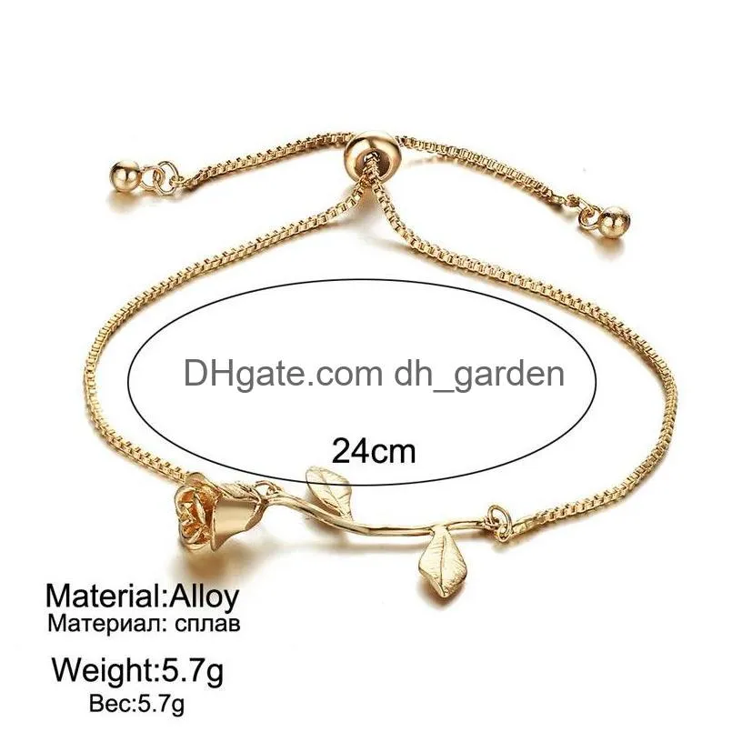 flower rose pull string adjustable bracelet gold chains women bracelets fashion jewelry gift will and sandy
