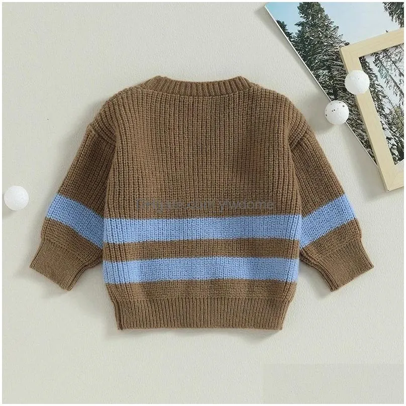 toddler baby girls knit cardigan cute striped print button down sweater outwear childrens tops kids winter clothing 240124