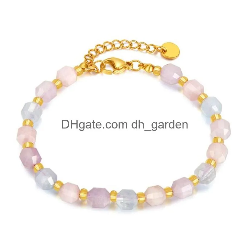 women morganite beaded bracelet natural gemstone adjustable bracelets stainless steel chain fashion jewelry gift