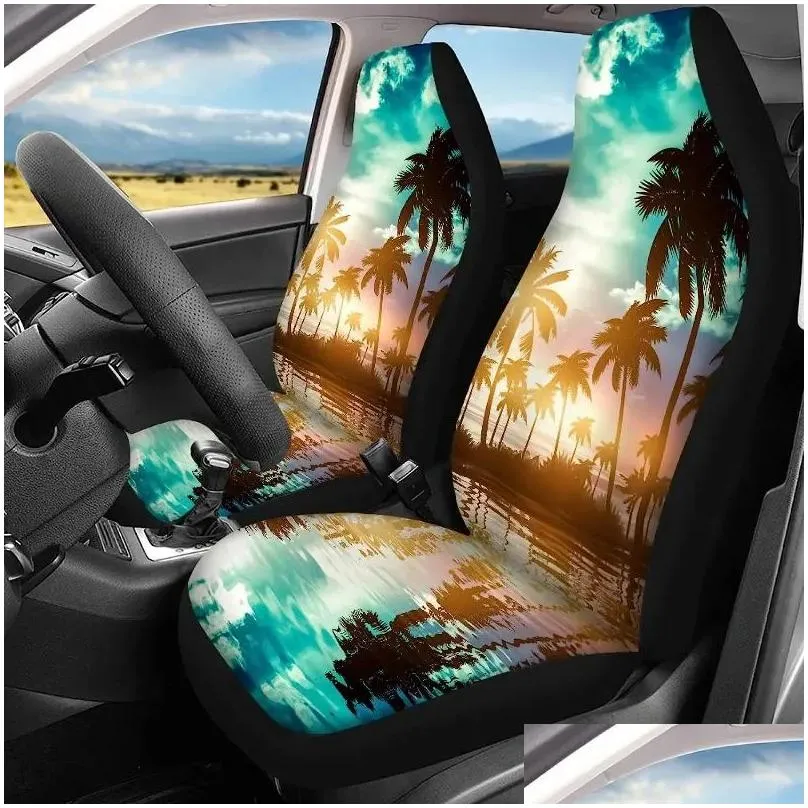 car seat covers cover beach sunset palm tree 2 pcs s set vehicle front protector auto interior accessories protetors mat