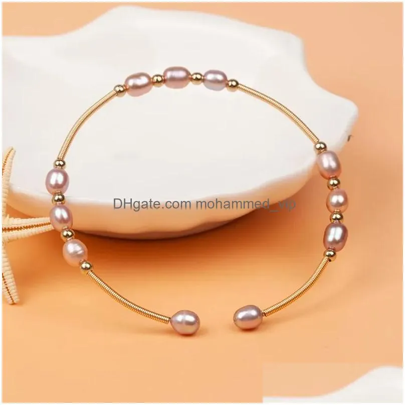 charm bracelets natural freshwater pearls gold plated bangle for women party gift jewelry rice abg119charm