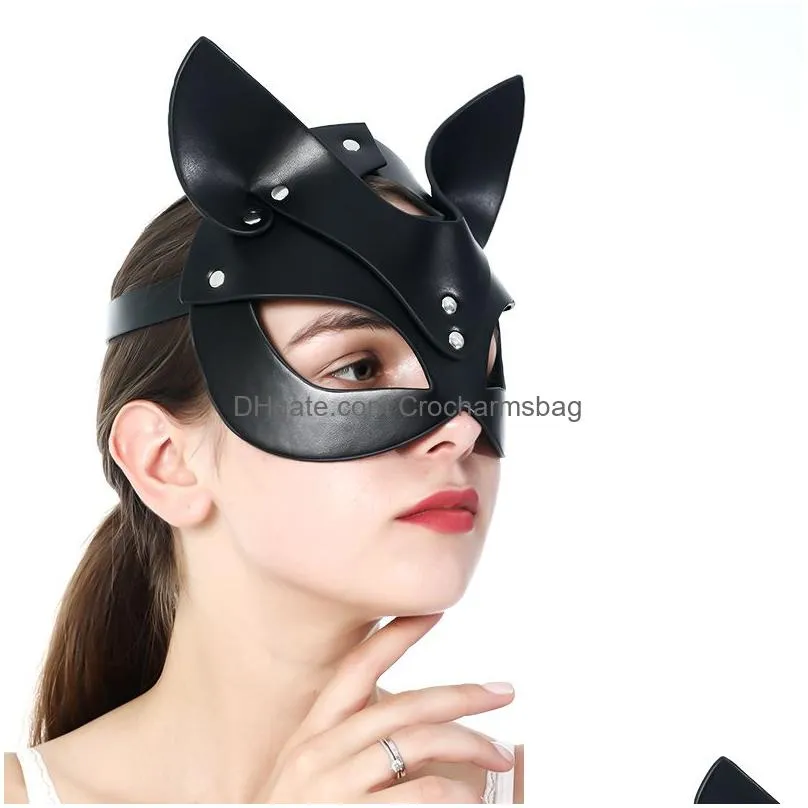 fullyoung sexy leather cosplay black mask catwoman carnival party masquerade half face mask halloween club party accessories 201026