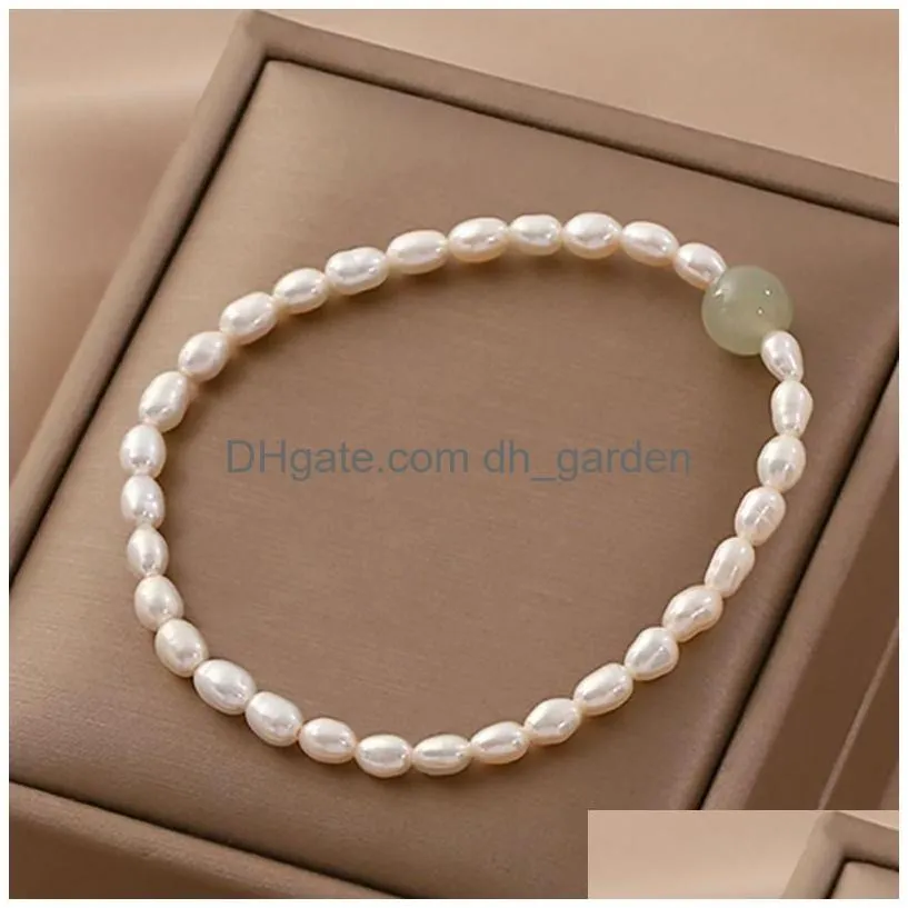 natural freshwater pearl bracelet for women fashion jade pearl beaded stretch bracelets cuff fine jewelry