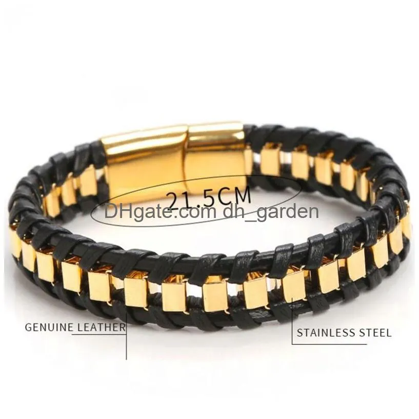 stainless steel bracelet for men leather magnetic buckle bracelets hiphop fashion jewelry