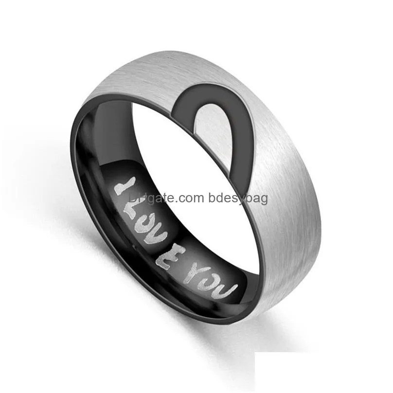 stainless steel i love you ring band diamond half heart couple rings engagement wedding women mens fashion jewelry will and sandy drop