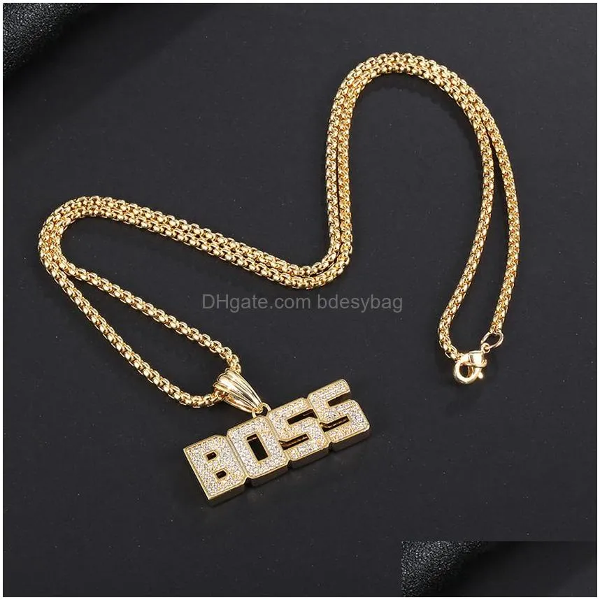 gold chain hip hop letter boss pendant necklace bling diamond necklaces for men women nightclub fashion jewelry will and sandy