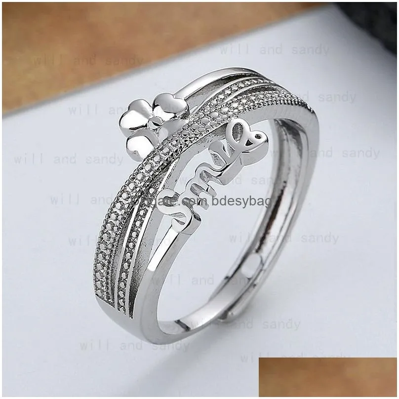 letter smile rotatable charm adjustable ring band open adjustable rings for women girls friend gift fashion fine jewelry