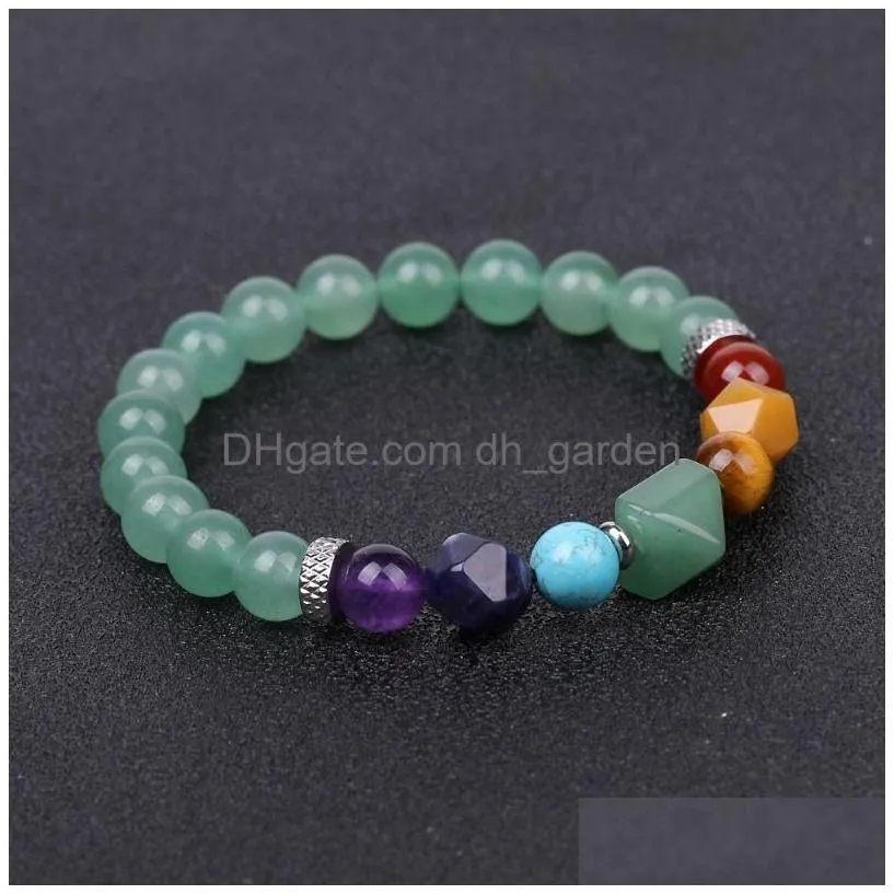 8mm natural stone green aventurine pyramid bracelet yoga 7 chakra gemstone beads bracelet for men women jewelry