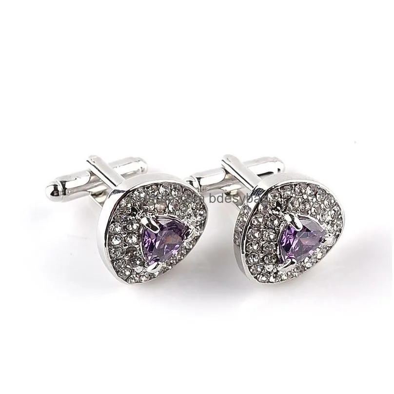 black purple formal business shirt zircon diamond cuff links wedding party cufflinks button fashion jewelry will and sandy